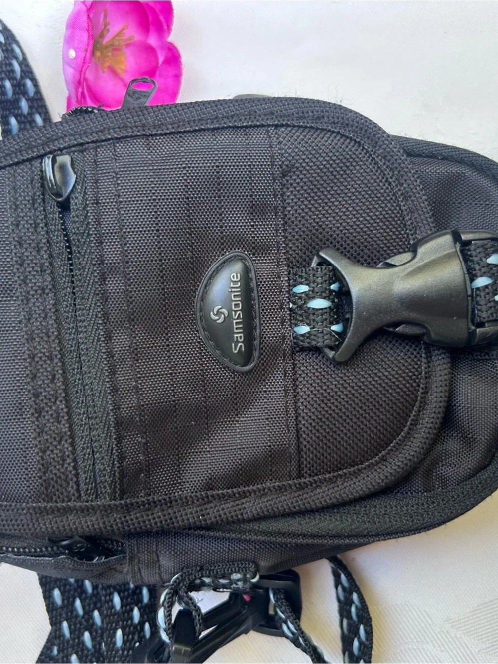 Samsonite Black Nylon Crossbody Pouch with Patterned Adjustable Strap (Max 51”)